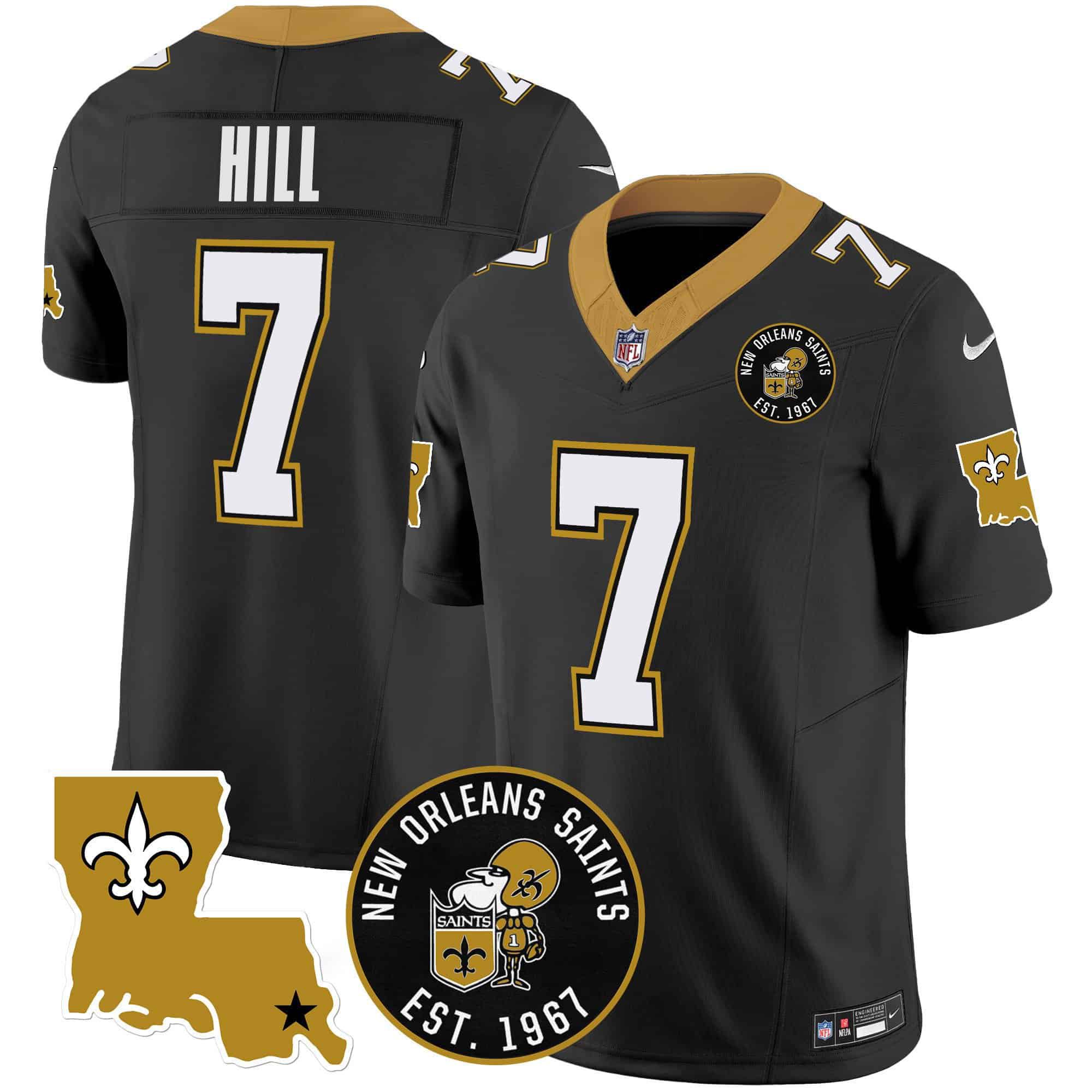 Men New Orleans Saints #7 Hill Black 2024 Nike 1967 Patch Vapor Limited NFL Jersey style 1->indianapolis colts->NFL Jersey